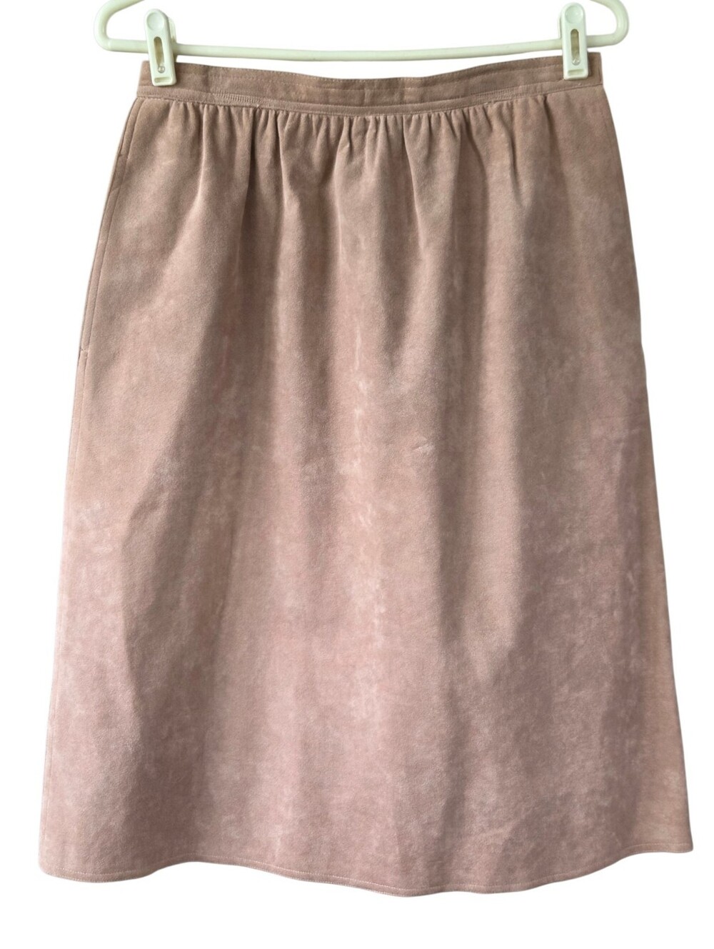 VTG Blassport Bill Blass Taupe Ultrasuede Faux Suede ALine Midi Skirt 14 Minimal